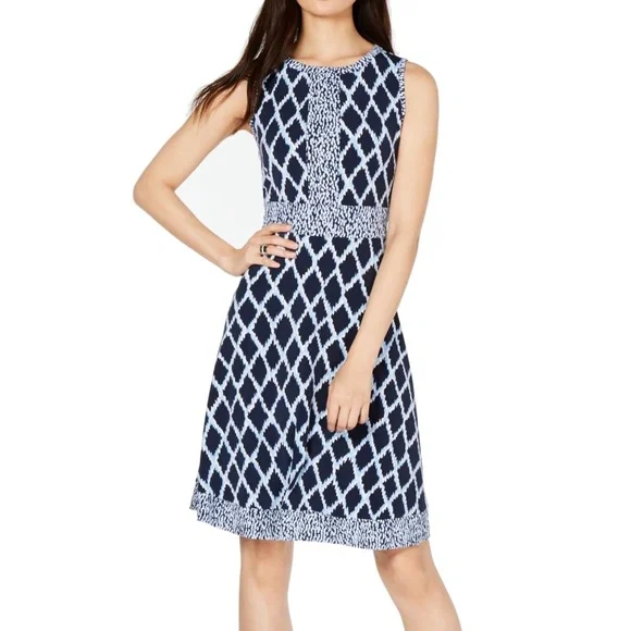 michael kors navy blue and white dress Michael Kors Collection Spring 2013 Size 0 / 2 Navy Blue and White Puzzle  Dress